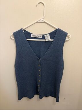 Vintage Washed Blue Silk/Cotton Button-Front Tank Top